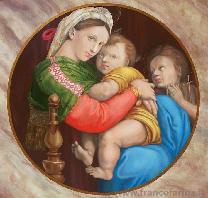 “Madonna della sedia” riproduzione ad olio su tavola del dipinto originale.
