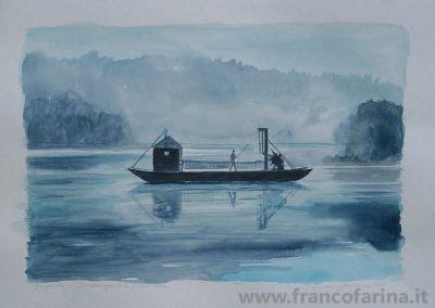 Traghetto di Imbersago sul fiume Adda (Acquarello)
